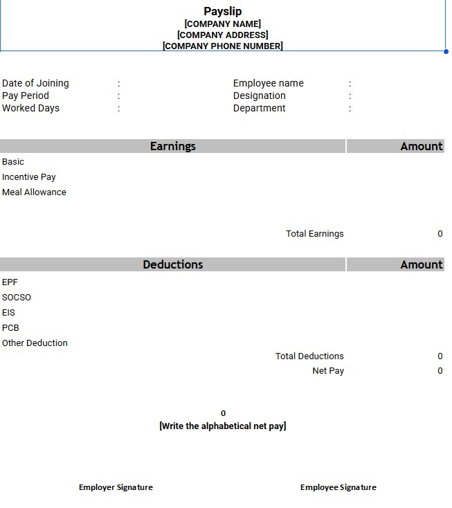 salary slip format sample